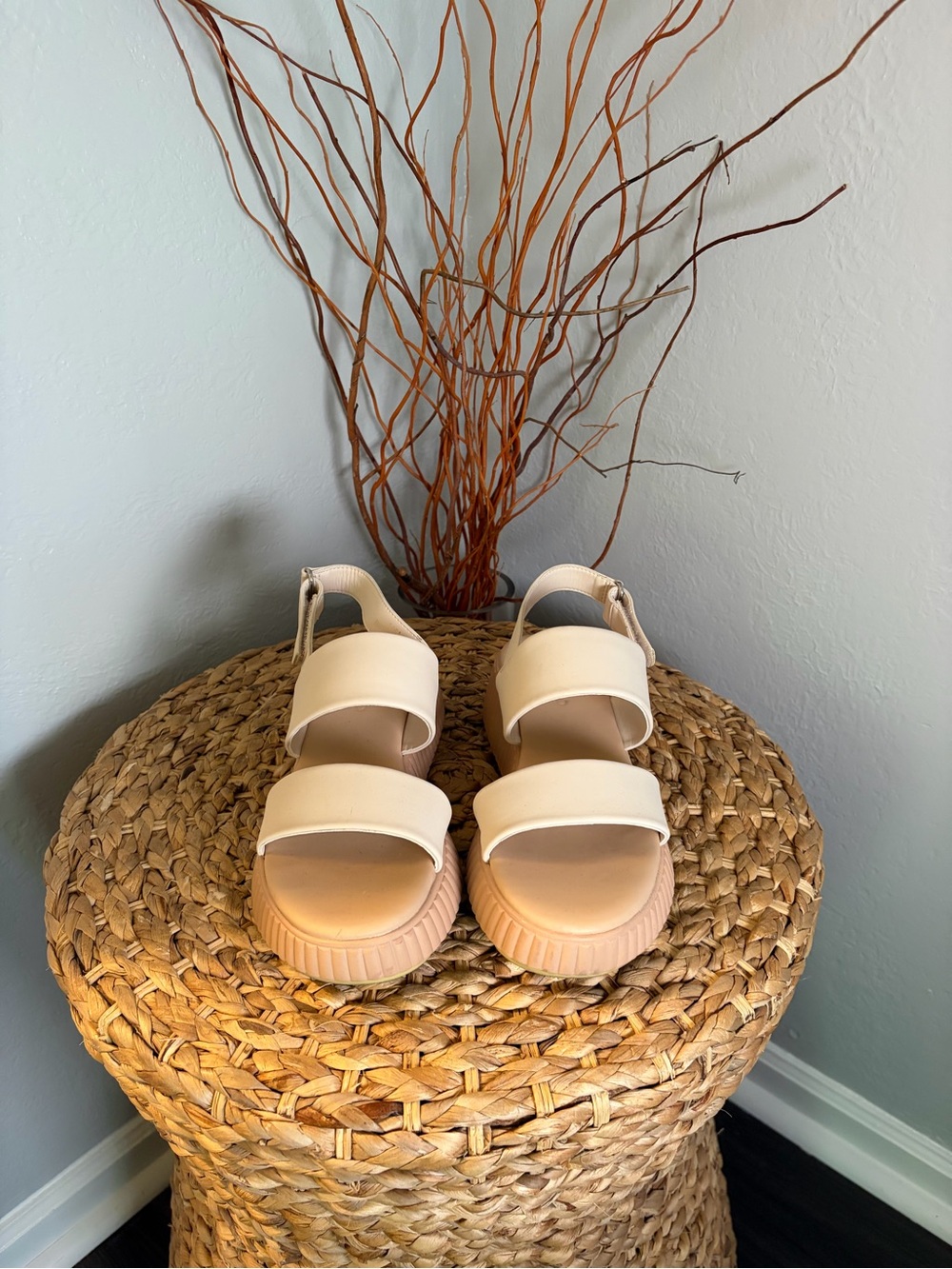 DOUBLE STRAP MINI WEDGE SILICONE FEEL SANDALS